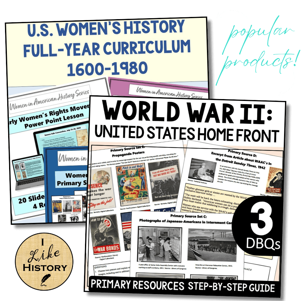 Two thumbnails of popular products from the I Like History store