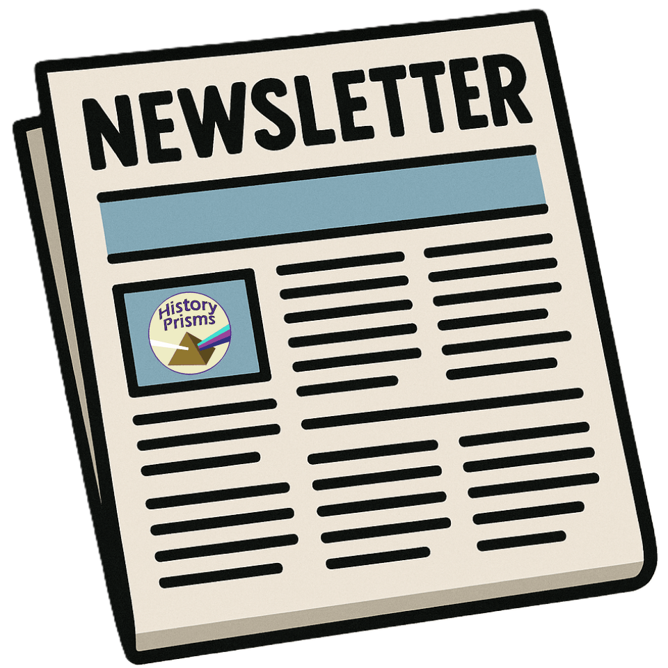 Newsletter graphic image that includes the History Prisms logo